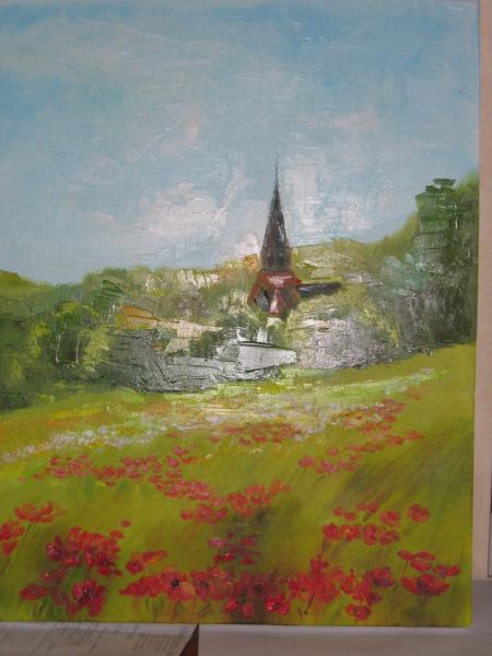 Paysage sur fond de coquelicot